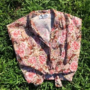 Vintage Hawaiian Collared Sleeveless Crop Top